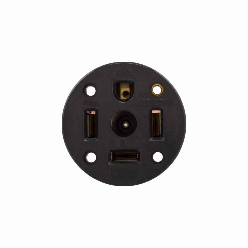 Eaton 60-BU power device receptacle, #12 - 4 AWG, 60A, Panel, 125/250V, Back, Black, NEMA 14-60R, Three-pole, Four-wire, Three-pole, four-wire, grounding, Screw, Glass-filled nylon, Power
