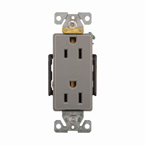 Eaton 6262GY Arrow Hart extra heavy-duty industrial specification grade decorator duplex receptacle, #14-10 AWG, 15A, Industrial, Flush, 125V, Back and side, Gray, Brass, Glass filled Nylon, 5-15R, Duplex, Screw, Glass-filled nylon, Core pack