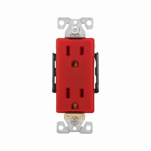 Eaton 6262RD Arrow Hart extra heavy-duty industrial specification grade decorator duplex receptacle, #14-10 AWG, 15A, Industrial, Flush, 125V, Back and side, Red, Brass, Glass filled Nylon, 5-15R, Duplex, Screw, Glass-filled nylon, Core pack