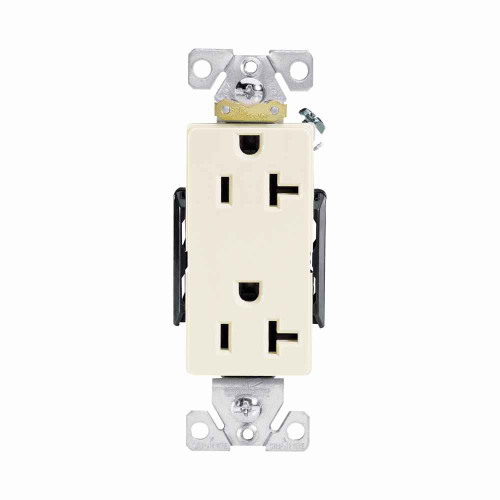Eaton 6342V Arrow Hart extra heavy-duty industrial specification grade decorator duplex receptacle, #14-10 AWG, 20A, Industrial, Flush, 125V, Side wire, Ivory, Brass, Glass filled Nylon, 5-20R, Duplex, Screw, PVC, Core pack