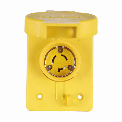 Eaton 65W49 Arrow Hart watertight locking receptacle, #18-10 AWG, 15A, Industrial, 250V, Back wiring, Yellow, Single, Watertight, L6-15, Two-pole, Three-wire, grounding, Thermoplastic, glass-filled nylon