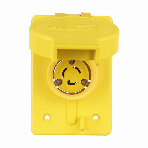 Eaton 65W34 Arrow Hart watertight locking receptacle, #18-10 AWG, 15A, Industrial, 277V, Back wiring, Yellow, Single, Watertight, L7-15, Two-pole, Three-wire, grounding, Thermoplastic, glass-filled nylon