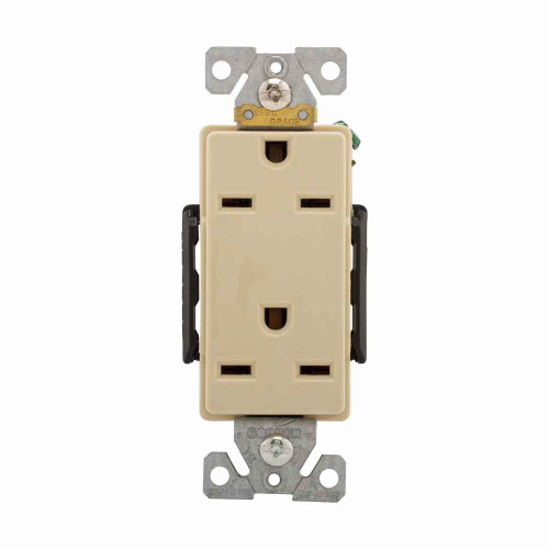 Eaton 6662V Arrow Hart extra heavy-duty industrial specification grade decorator duplex receptacle, #14-10 AWG, 15A, Industrial, Flush, 250V, Back and side, Ivory, Brass, Glass filled Nylon, 6-15R, Duplex, Screw, Glass-filled nylon, Core pack