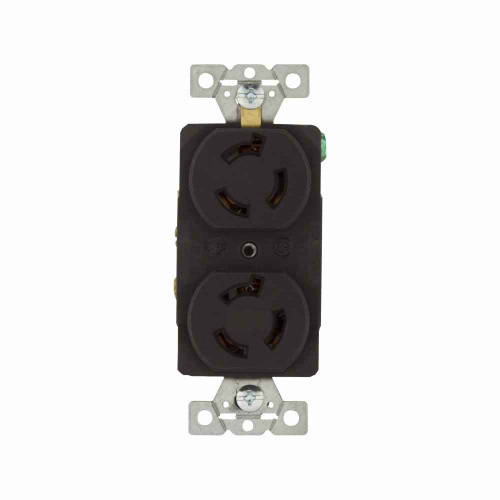 Eaton 6580 locking receptacle, #14-10 AWG, 15A, Industrial, 250V, Back and side wiring, Orange, Brass, Duplex, L6-15, Two-pole, Three-wire, Glass-filled nylon, -40° to 75°C