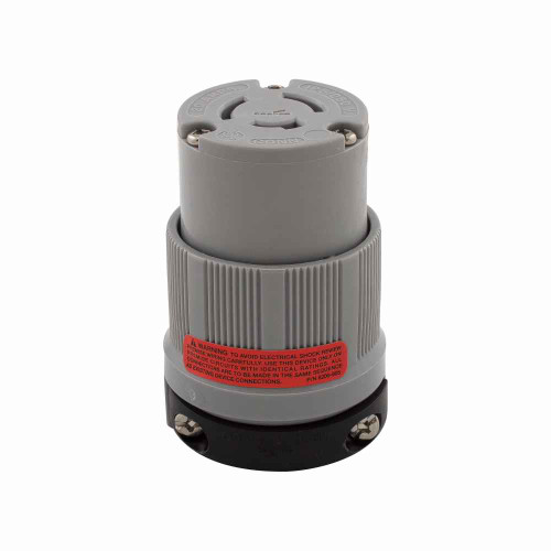 Eaton 7314C safety grip locking connector, #18-10 AWG, 20A, Industrial, 125/250V, Gray, Safety grip, Non-NEMA, Three-pole, Three-wire, Nylon