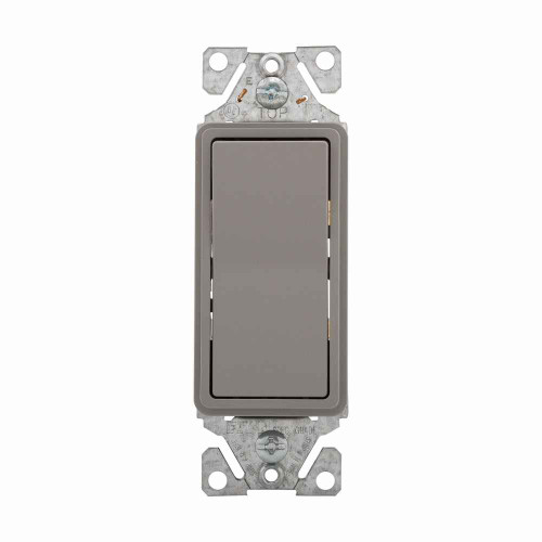 Eaton 7501-9GY standard grade decorator switch, Auto-grounding, #14-12 AWG, 15A, Flush, 120/277V, Back/push, Decorator, Maintained, Gray, Motor Control, Fan, LED, Incand, ELV,MLV,CFL, Florscnt, Halogen, Single-pole, Thermoplastic 737299
