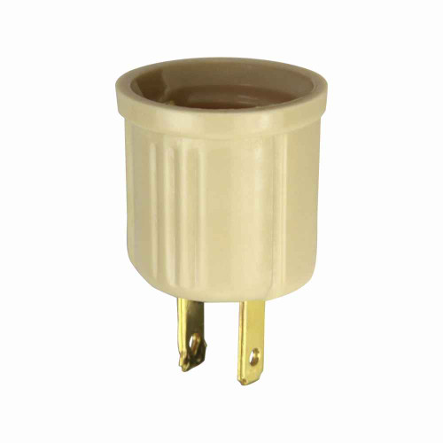 Eaton 738V-BOX outlet adapter, One outlet to one socket, Polarized, 125V, Medium base, Ivory, Thermoplastic, 1-15R, NEMA 1-15R, 660W