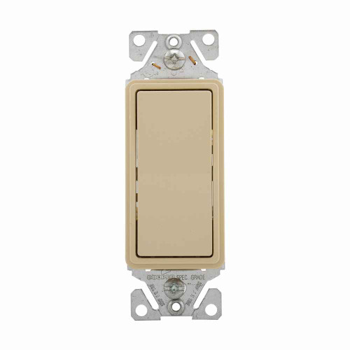 Eaton 7503-9V standard grade decorator switch, Auto-grounding, #14-12 AWG, 15A, Flush, 120/277V, Back/push, Decorator, Maintained, Ivory, Motor Control, Fan, LED, Incand, ELV,MLV,CFL, Florscnt, Halogen, Three-way, Thermoplastic 737381 Eaton 7503-9V standard grade decorator switch, Auto-grounding, #14-12 AWG, 15A, Flush, 120/277V, Back/push, Decorator, Maintained, Ivory, Motor Control, Fan, LED, Incand, ELV,MLV,CFL, Florscnt, Halogen, Three-way, Thermoplastic 737381