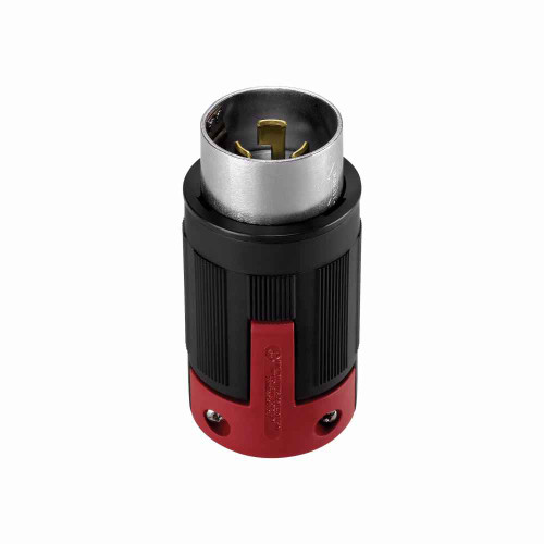 Eaton 7765EX locking plug, #10-6 AWG, 50A, Industrial, 600 Vac, 250Vdc, Back wiring, Black, red, Non-NEMA, Three-pole, Four-wire, Nylon, 0.44 to 1.06 in