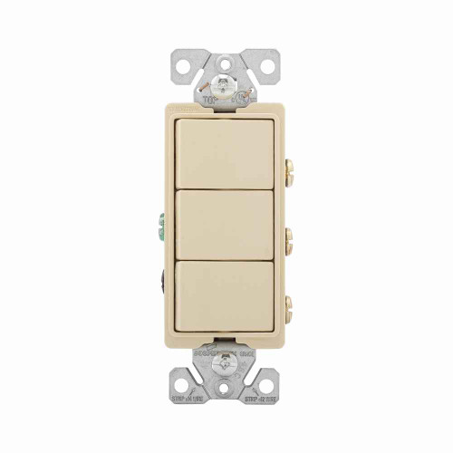 Eaton 7729V-BOX commercial grade combination switch, auto-grnd, Decorator, #14 - #12 AWG, 15A, resi, comm, 120/277V, bk and sd wiring, Rocker, Maint closure, Screw, Brass, Ivy, -20-60?C, (3) 1-pole, Triplex, thermoplas, polycrb, PVC Eaton 7729V-BOX commercial grade combination switch, auto-grnd, Decorator, #14 - #12 AWG, 15A, resi, comm, 120/277V, bk and sd wiring, Rocker, Maint closure, Screw, Brass, Ivy, -20-60?C, (3) 1-pole, Triplex, thermoplas, polycrb, PVC