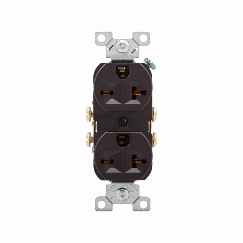 Eaton 815B-BOX commercial specification grade duplex receptacle, #14-10 AWG, 20A, Commercial, Flush, 250V, Side wire, Brown, Brass, Nylon, 6-20R, Duplex, Screw, PVC, ED Box