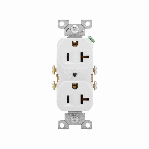 Eaton 877W-BOX commercial specification grade duplex receptacle, #14-10 AWG, 20A, Commercial, Flush, 125V, Side wire, White, Brass, Nylon, 5-20R, Duplex, Screw, Nylon, ED Box