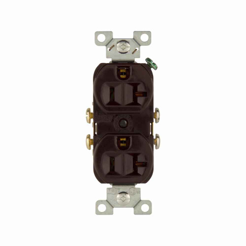 Eaton 877B-BOX commercial specification grade duplex receptacle, #14-10 AWG, 20A, Commercial, Flush, 125V, Side wire, Brown, Brass, Nylon, 5-20R, Duplex, Screw, Nylon, ED Box