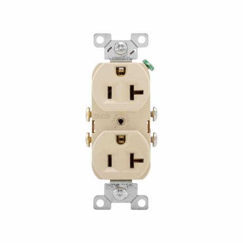 Eaton 877V-BOX commercial specification grade duplex receptacle, #14-10 AWG, 20A, Commercial, Flush, 125V, Side wire, Ivory, Brass, Nylon, 5-20R, Duplex, Screw, Nylon, ED Box