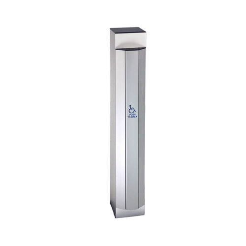 SDC BP Series Square Bollard Post, 628 Dull Aluminum finish, Narrow Switch Prep, In-Ground model BPG6, 6" x 6" x 54", ADA compliant access control mounting post