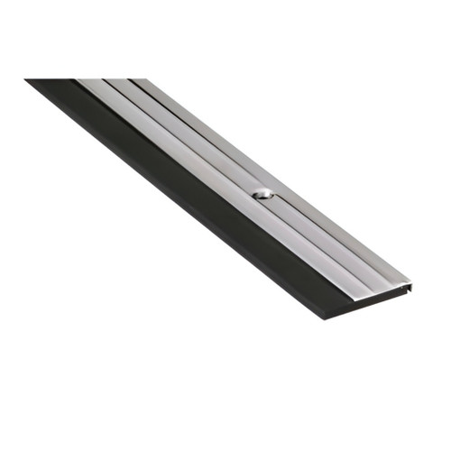 Pemko 321 fire-rated door bottom sweep, dark bronze anodized aluminum extrusion with neoprene insert, angled view showing screw hole and insert channel