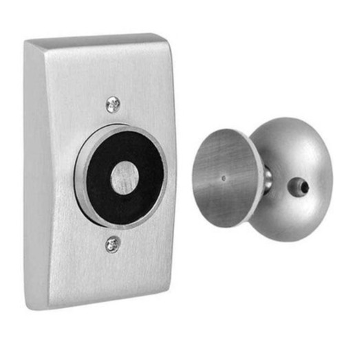 ABH 2100 Series Electromagnetic Door Holder with Wall Plate and Door Knob Armature - Satin Aluminum Finish