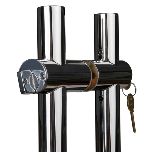 ABH LLP Locking Ladder Pull – Bright Stainless Steel finish, keyed cylinder lock detail with keys shown