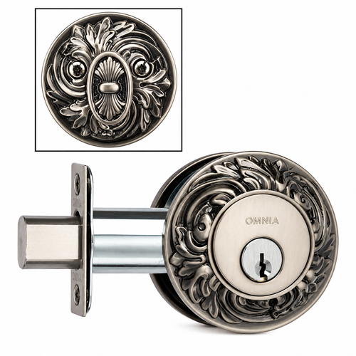 Omnia FLORDB Ornate Floral Auxiliary Deadbolt Kit - Solid Brass, 2-11/16" Diameter, Cylinder x Thumbturn