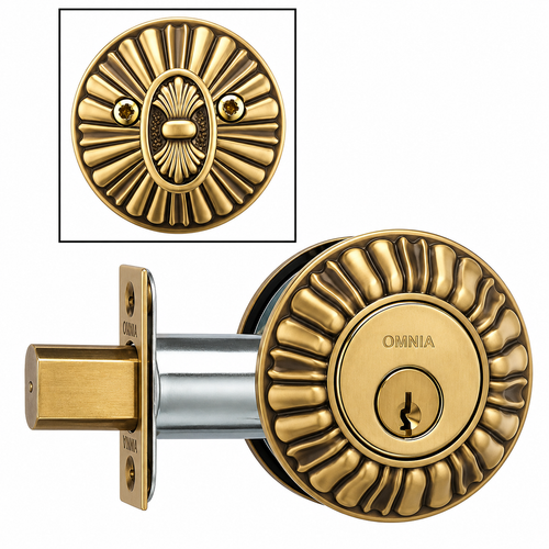 Omnia REEDDB Ornate Reeded Auxiliary Deadbolt Kit - Solid Brass, 2-11/16" Diameter, Cylinder x Thumbturn