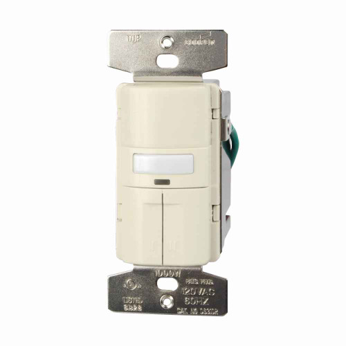 Eaton OS310R-A occupancy sensor dual switch, Dual switch, with nightlight, Flush, 120V, Wire leads, Maintained closure, Almond, Incand, MLV, ELV, Flrsnt, CFL, LED, halo, 1-pole, 3-way, 1-phase, 1000 sq ft, Occupancy, 1000W 710889