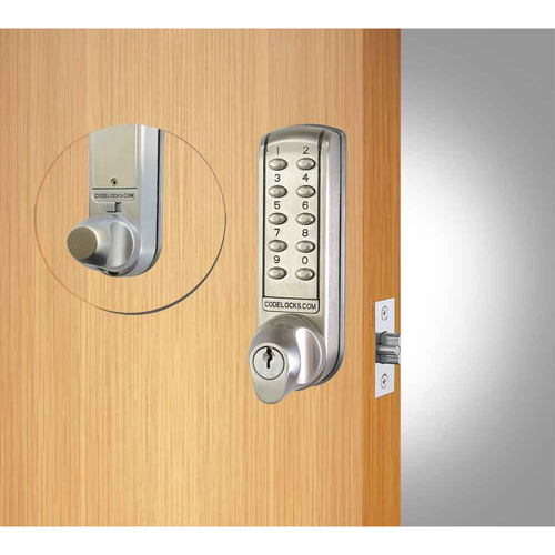 Codelocks CL2255 Electronic Tubular Mortise Latch, Brushed Steel Finish