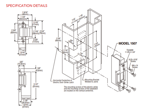 ROFU 1507 Electric Strike, Fail-secure, Hollow Metal/Aluminum Frame, Faceplate Size 2 3/4“ x 1 1/4”