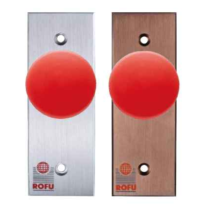 ROFU 9420 Narrow Stile Plate, SPDT 1-1/2" Red Mushroom Buttons, 3A/240V