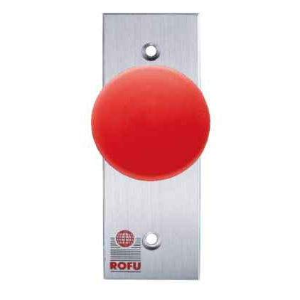 ROFU 9620 SPST Narrow Stile Plate, 2-3/8" Red Mushroom Button, 3A/240V