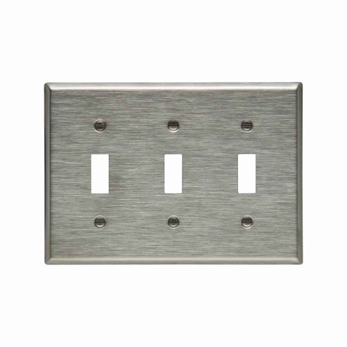Eaton 93073-BOX1 Toggle wallplate, Stainless steel, Toggle Cutout, Stainless steel, Three- gang, Standard, ED Box1