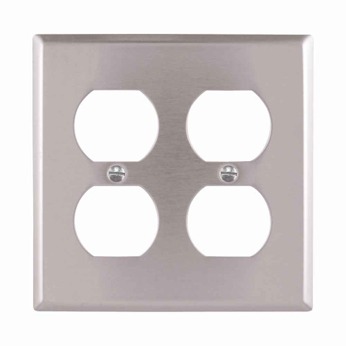 Eaton 93102-BOX1 Duplex receptacle wallplate, Stainless steel, Duplex receptacle Cutout, Stainless steel, Two- gang, Standard, ED Box1