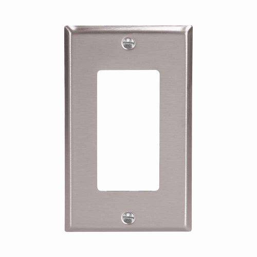 Eaton 93401-BOX1 Decorator / GFCI wallplate, Stainless steel, Decorator Cutout, Stainless steel, Single- gang, Standard, ED Box1
