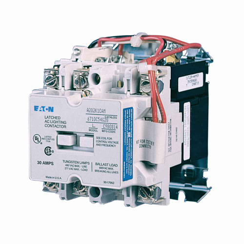 Eaton A202K1CAM A202 magnetically held lighting contactor, 30 A, 30 A, 3 pole, Magnetically latched, A202 Series, Lighting contactors, 120 V at 60 Hz