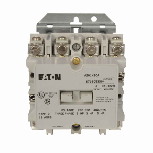 Eaton A201KABS Freedom NEMA motor control contactor, A201 Non-reversing Contactor, Open, Front connected, Two-pole, 9A, 125 Vdc coil, Size 00