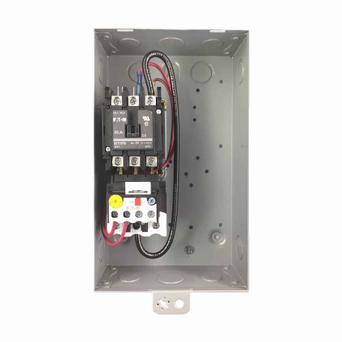 Eaton A27SGE40A040 definite purpose starter, 575 V, 40 A, Coil: 110-120 V, 50/60 Hz, 24-40 FLA, Separate control wiring, NEMA Type 1 Enclosed, 40 A IFL, 3 poles, 24-40 FLA, Three-phase, B27, Box lugs (posidrive setscrew), Non-reversing