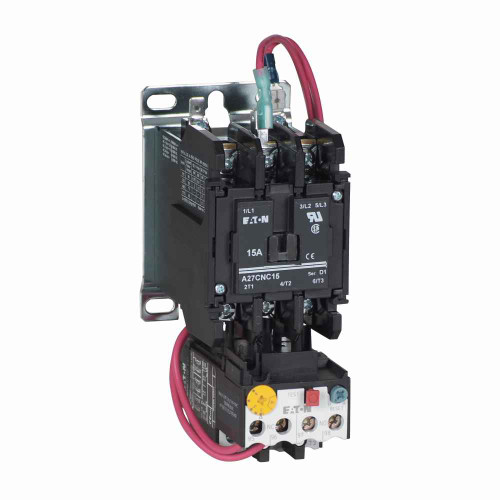 Eaton A27SNC151T2P4 definite purpose starter, 15 A, Coil: 110-120 V, 50/60 Hz, 1.6-2.4 FLA, Separate control wiring, Open with metal mounting plate, 15 A IFL, Three-phase, Screw/pressure plate, Non-reversing