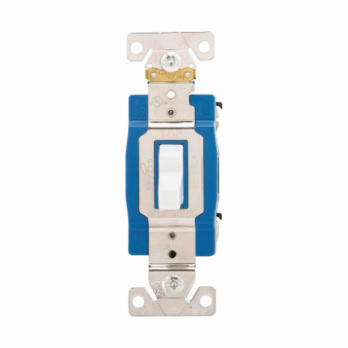 Eaton AH1201W-BU Arrow Hart industrial grade toggle switch, #14-10 AWG, 15A, Industrial, Flush, 120/277V, Back and side, Screw, White, Single-Pole, Single-Pole, Brass, Polycarbonate