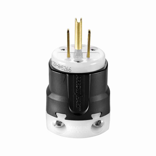 Eaton AH5266 Arrow Hart ultra grip straight blade plug, #18 - #12 AWG, 15A, Industrial, 125V, Back wire, Black, Brass, Nylon, 5-15P, Two-pole, three-wire, grounding, Screw, 0.33-0.66", Nylon, Core pack