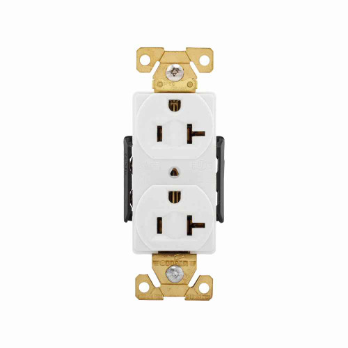 Eaton AH5362W Arrow Hart extra heavy-duty industrial specification grade duplex receptacle, #14-10 AWG, 20A, Industrial, Flush, 125V, Back and Side, White, Brass, Nylon face, Glass-filled nylon base, 5-20R, Duplex, Screw, Nylon, Core pack
