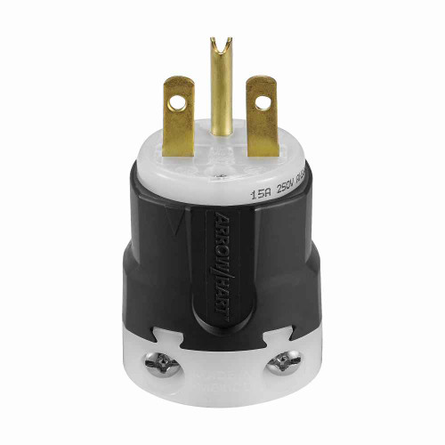 Eaton AH5666 Arrow Hart ultra grip straight blade plug, #18 - #12 AWG, 15A, Industrial, 250V, Back wire, Black, Brass, Nylon, 6-15P, Two-pole, three-wire, grounding, Screw, 0.33-0.66", Nylon, Core pack