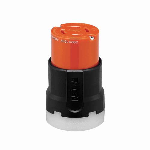 Eaton AHCL1430C Arrow Hart Color Coded Locking Connector, #14-8 AWG, 30A, Industrial, 125/250V, Back, Orange, Black, Ultra grip, Nylon, L14-30, Three-pole, Four-wire, Nylon, 0.38 - 1.16" (9.5 - 29.5mm), -40°C (w/o impact) to 60°C (-40°F to 140°F)