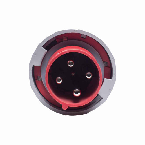 Eaton AH4125P6W Arrow Hart pin and sleeve plug, IP69K Rated, #4 -1/0 AWG, #12 - #16 AWG (pilot), 125A, 380-415V, Back wire, Red, Nickel plated brass, IP67, Nylon, Three-pole, Four-wire, grounding, 0.97-1.94in (2.46-5.00cm), Male