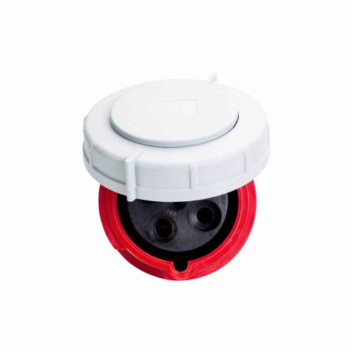 Eaton AH4100C7W Arrow Hart pin and sleeve connector, IP69K Rated, #4 -1/0 AWG, #12 - #16 AWG (pilot), 100A, 3Ø 480V, Back wire, Red, Nickel plated brass, IP67, Nylon, 3-pole, 4-wire, 0.97-1.94in (2.46-5.00cm), Female, 20 HP, 3PH