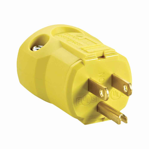 Eaton AH5965Y Arrow Hart quick grip straight blade plug, #18 to #12 AWG, 15A, Industrial, 125V, Back wire, Yellow, Brass, Nylon, 5-15P, Two-pole, three-wire, grounding, Screw, 0.22-0.66" in diameter, Nylon, Core pack Eaton AH5965Y Arrow Hart quick grip straight blade plug, #18 to #12 AWG, 15A, Industrial, 125V, Back wire, Yellow, Brass, Nylon, 5-15P, Two-pole, three-wire, grounding, Screw, 0.22-0.66" in diameter, Nylon, Core pack