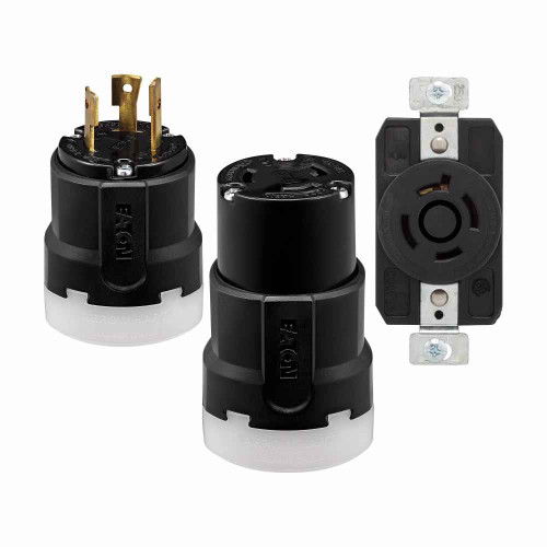 Eaton AHCL2030R Arrow Hart Color Coded Locking Receptacle, #14-8 AWG, 30A, Industrial, 3ØY 347/600 V,Black, Black, Ultra grip, Glass filled Nylon, L20-30, Four-pole, Four-wire, Glass-filled Nylon, -40°C (w/o impact) to 70°C (-40°F to 158°F)