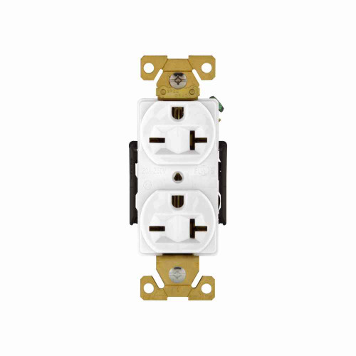 Eaton AH5462W Arrow Hart extra heavy-duty industrial specification grade duplex receptacle,#14-10 AWG,20A,Industrial,Flush,250V,Back and Side,White,Brass,High-impact nylon face,Glass-filled nylon base,6-20R,Duplex,Screw,Nylon,Core pack