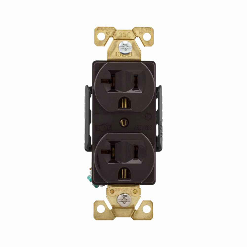 Eaton AH5362B Arrow Hart extra heavy-duty industrial specification grade duplex receptacle, #14-10 AWG, 20A, Industrial, Flush, 125V, Back and Side, Brown, Brass, Nylon face, Glass-filled nylon base, 5-20R, Duplex, Screw, Nylon, Core pack