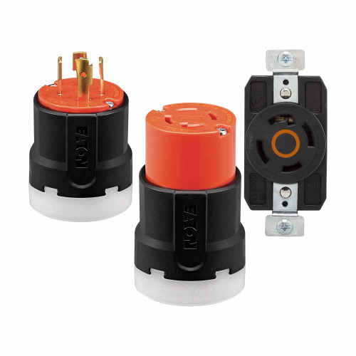 Eaton AHCL1030P Arrow Hart Color Coded Locking Plug, #14-8 AWG, 30A, Industrial, 125/250V, Back, Orange, Black, Ultra grip, Nylon, L10-30, Three-pole, Three-wire, Nylon, 0.38 - 1.00" (9.5 - 25.4mm), -40°C (w/o impact) to 60°C (-40°F to 140°F)