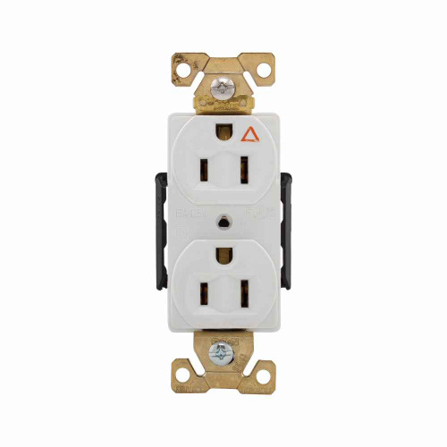 Eaton AHIG5262W Arrow Hart extra heavy-duty industrial specification grade duplex receptacle,#14-10 AWG,15A,Flush,125V,Back and side,White,Brass,High-impact nylon face,Glass-filled nylon base,5-15R,Screw,Core pack,Isolated ground