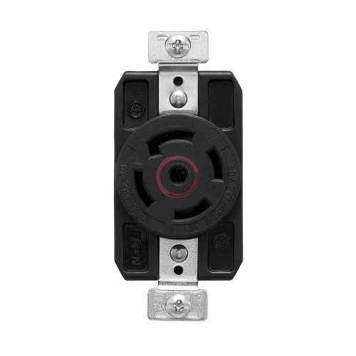 Eaton AHCL2230R Arrow Hart Color Coded Locking Receptacle, #14-8 AWG, 30A, Industrial, 3ØY 277/480 V,Red, Black, Ultra grip, Glass filled Nylon, L22-30, Four-pole, Five-wire, Glass-filled Nylon, -40°C (w/o impact) to 70°C (-40°F to 158°F)